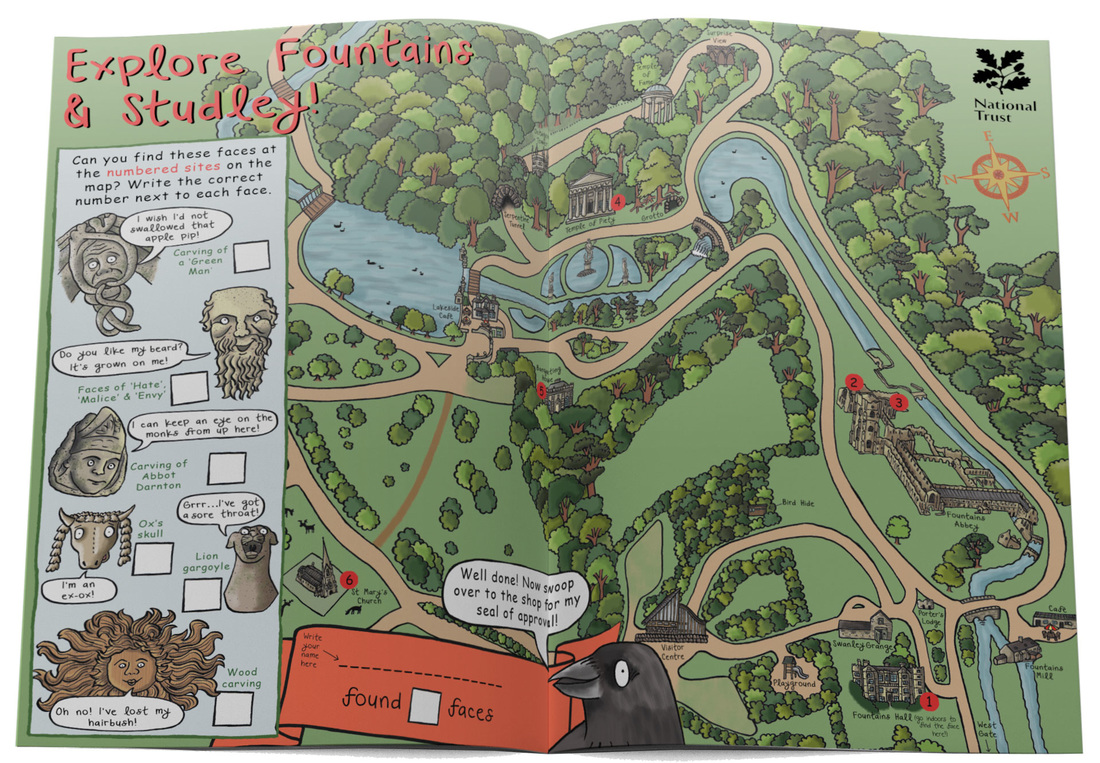 Hand drawn illustrated map of Fountains Abbey by illustrator Emma Metcalfe