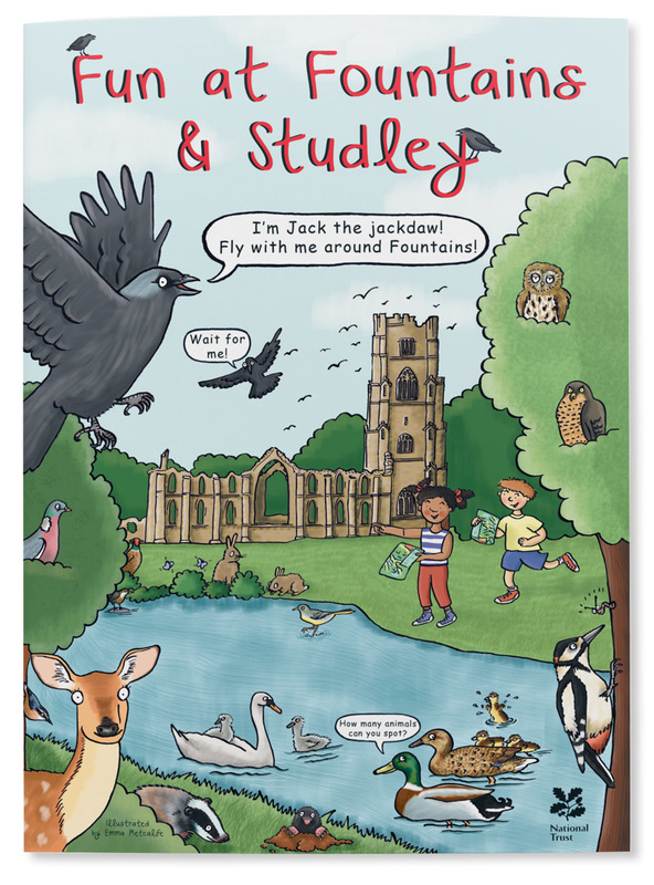 Fun at Fountains & Studley children's illustrated trail front cover by Emma Metcalfe