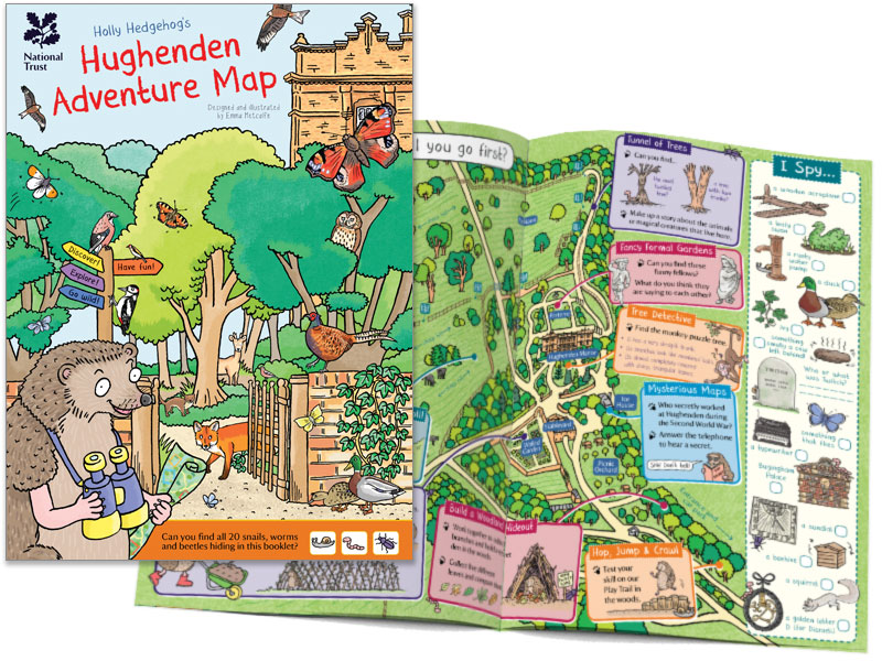 Holly Hedgehog's Hughenden Adventure Map illustrated children's trail family trail leaflet by illustrator Emma Metcalfe