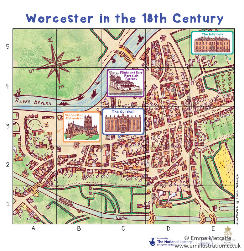 Georgian Victorian style illustrated map for geography history mapping activity KS2 by museum map illustrator Emma Metcalfe