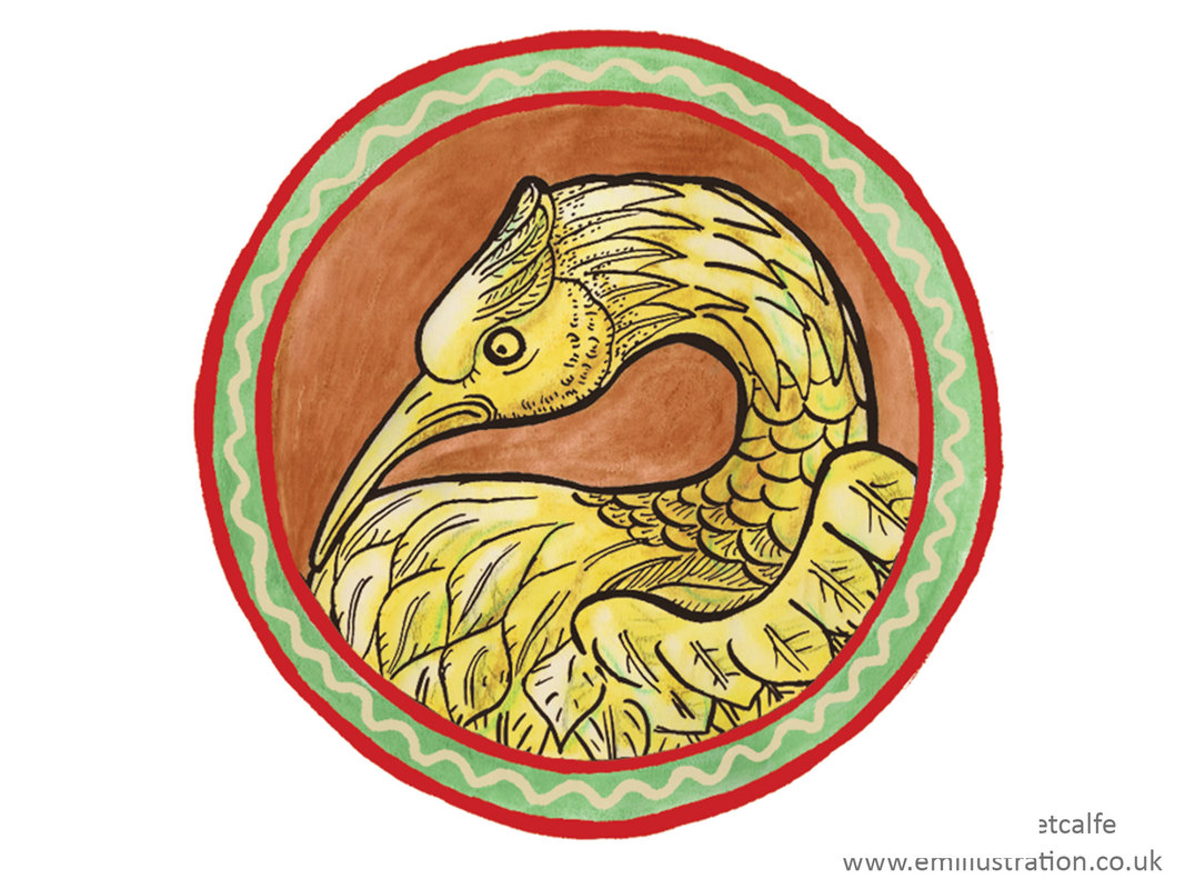Medieval style illustration of pelican, a bird with religious symbolism in the medieval church.