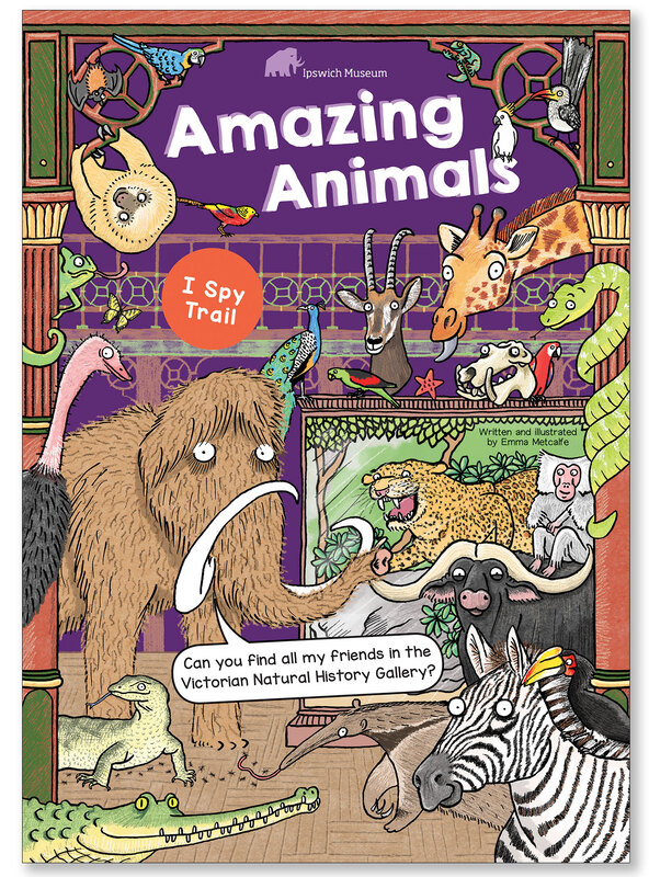 Ipswich Museum Amazing Animals illustrated family trail front cover by Emma Metcalfe