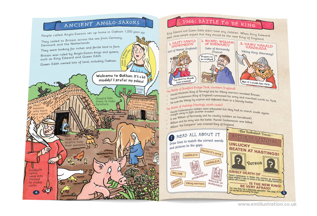 Pages from bespoke children's activity book trail by illustrator Emma Metcalfe