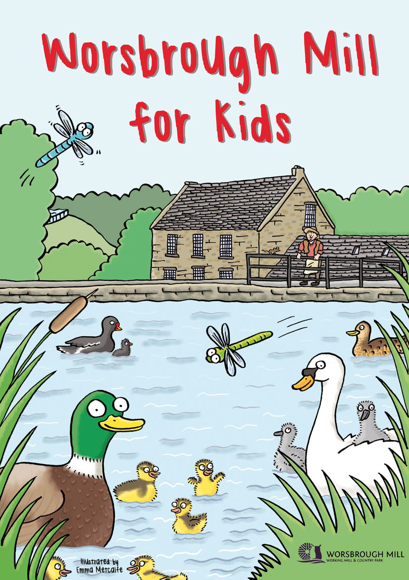 Front cover illustration from Worsbrough Mill for Kids children's activity leaflet by Emma Metcalfe